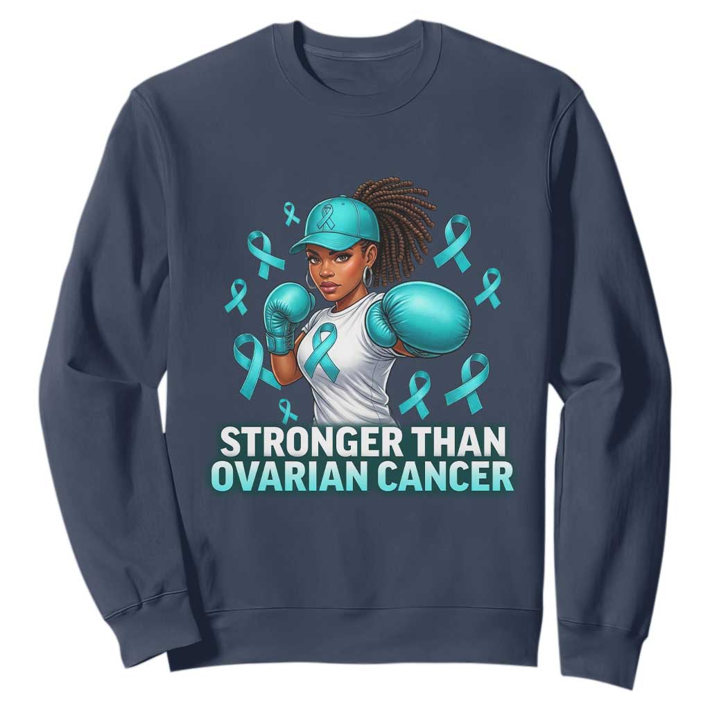 Black Women Fight Ovarian Cancer Awareness Sweatshirt African American Teal Ribbon Support TS10 Navy Print Your Wear