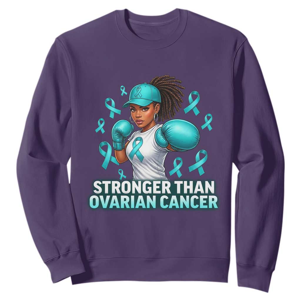 Black Women Fight Ovarian Cancer Awareness Sweatshirt African American Teal Ribbon Support TS10 Purple Print Your Wear