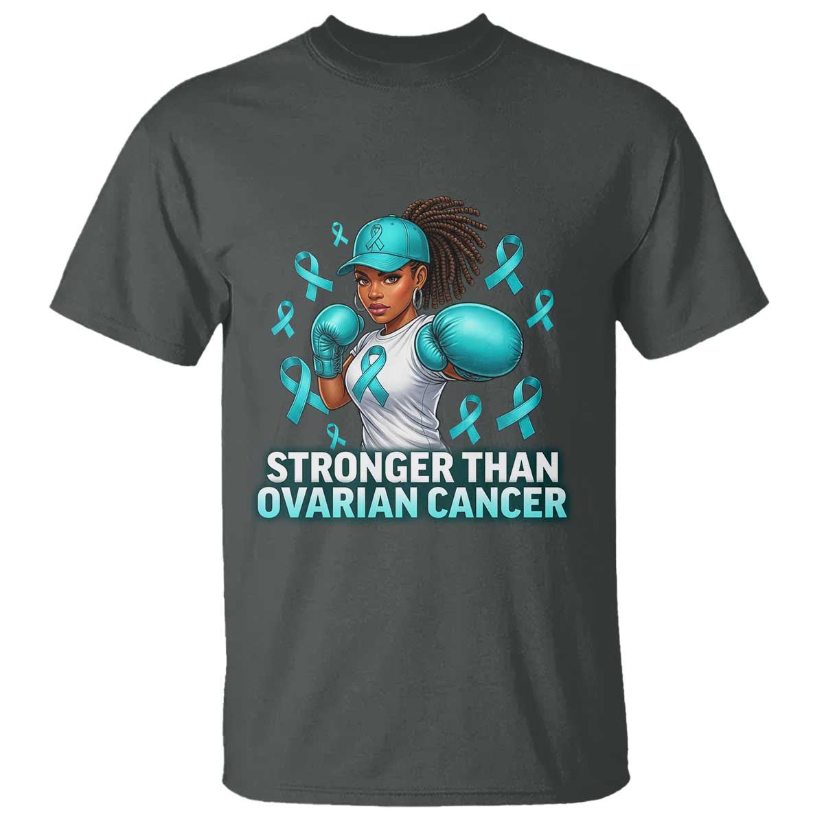 Black Women Fight Ovarian Cancer Awareness T Shirt African American Teal Ribbon Support TS10 Dark Heather Print Your Wear