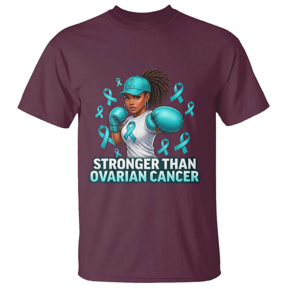 Black Women Fight Ovarian Cancer Awareness T Shirt African American Teal Ribbon Support TS10 Maroon Print Your Wear
