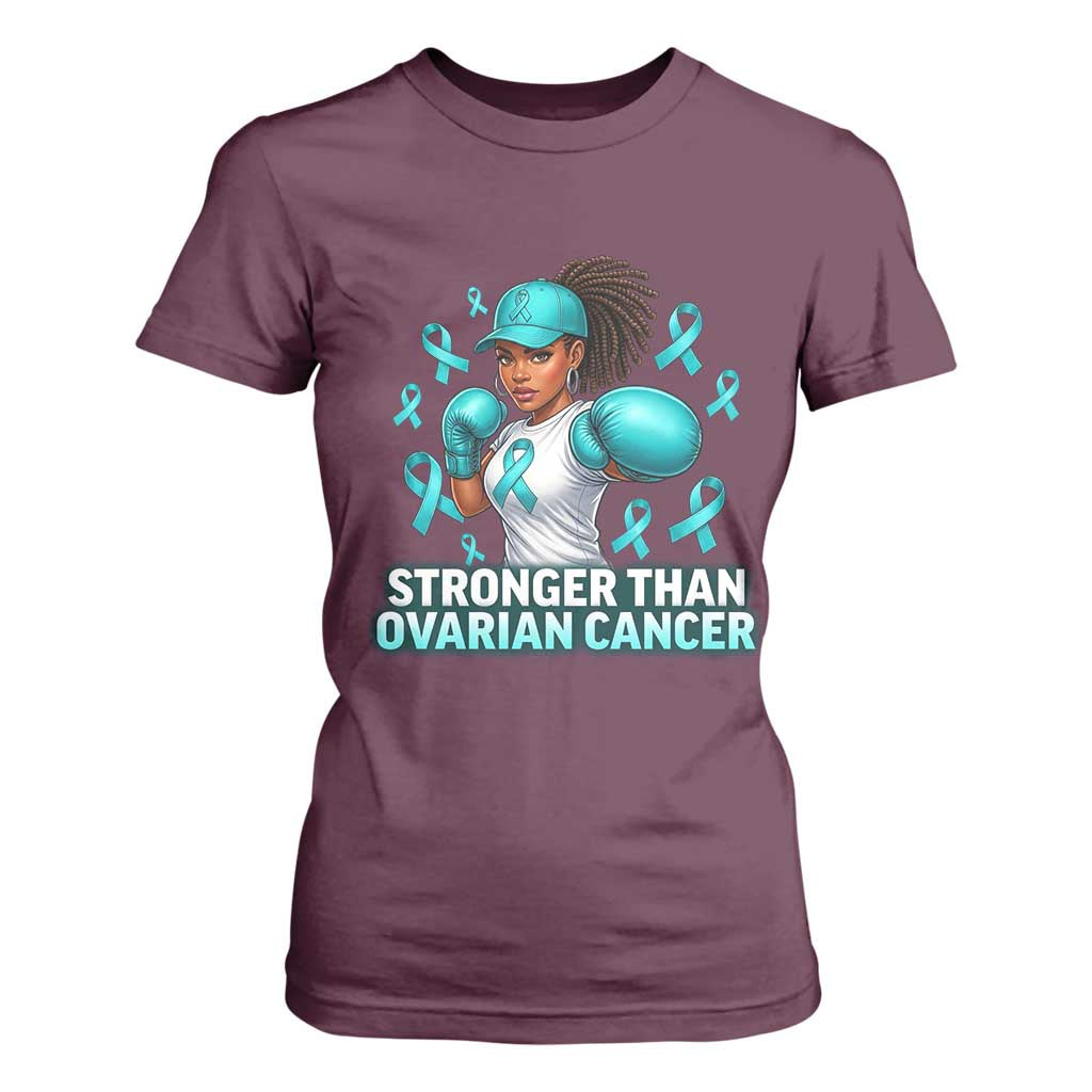 Black Women Fight Ovarian Cancer Awareness T Shirt For Women African American Teal Ribbon Support TS10 Maroon Print Your Wear