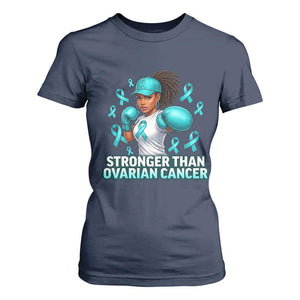 Black Women Fight Ovarian Cancer Awareness T Shirt For Women African American Teal Ribbon Support TS10 Navy Print Your Wear