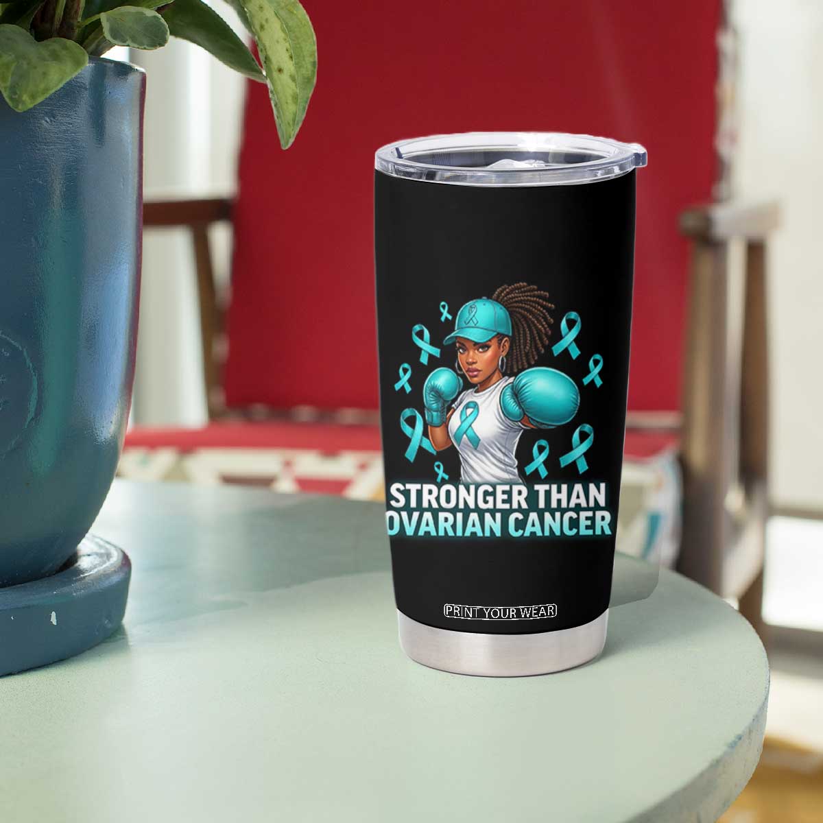 Black Women Fight Ovarian Cancer Awareness Tumbler Cup African American Teal Ribbon Support TS10 Print Your Wear