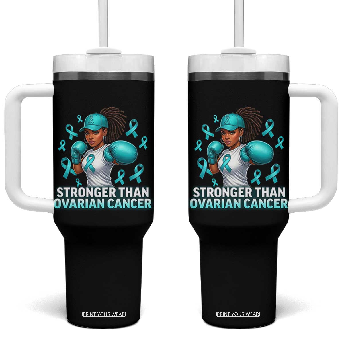 Black Women Fight Ovarian Cancer Awareness Tumbler With Handle African American Teal Ribbon Support TS10 One Size: 40 oz Black Print Your Wear