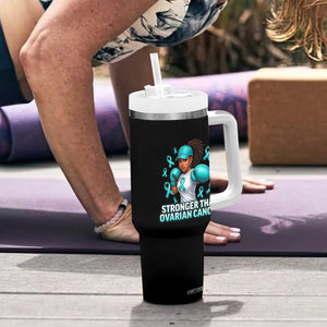Black Women Fight Ovarian Cancer Awareness Tumbler With Handle African American Teal Ribbon Support TS10 Print Your Wear