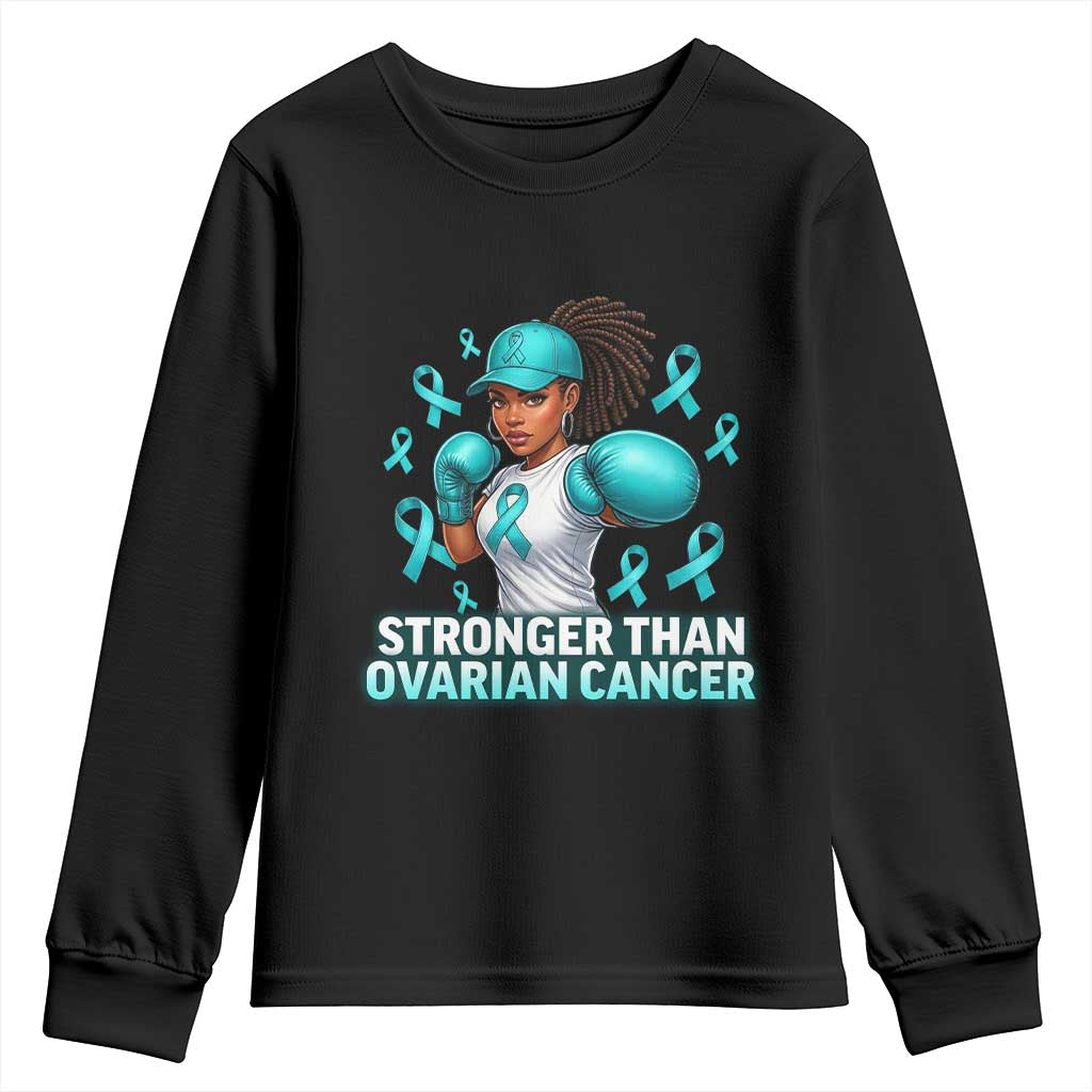 Black Women Fight Ovarian Cancer Awareness Youth Sweatshirt African American Teal Ribbon Support TS10 Black Print Your Wear