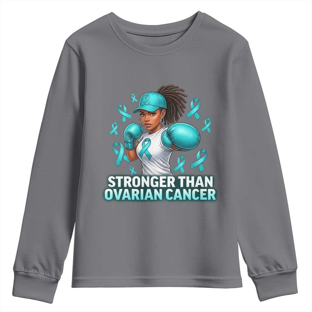Black Women Fight Ovarian Cancer Awareness Youth Sweatshirt African American Teal Ribbon Support TS10 Charcoal Print Your Wear