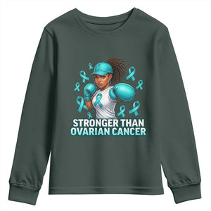 Black Women Fight Ovarian Cancer Awareness Youth Sweatshirt African American Teal Ribbon Support TS10 Dark Forest Green Print Your Wear
