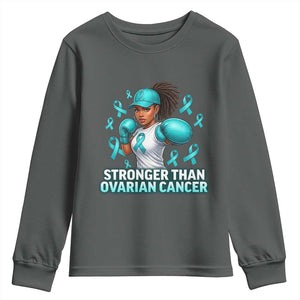 Black Women Fight Ovarian Cancer Awareness Youth Sweatshirt African American Teal Ribbon Support TS10 Dark Heather Print Your Wear