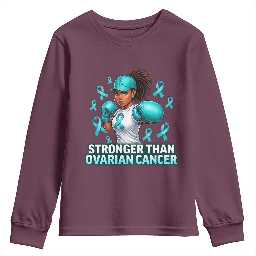 Black Women Fight Ovarian Cancer Awareness Youth Sweatshirt African American Teal Ribbon Support TS10 Maroon Print Your Wear
