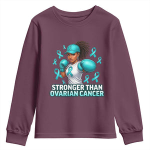 Black Women Fight Ovarian Cancer Awareness Youth Sweatshirt African American Teal Ribbon Support TS10 Maroon Print Your Wear