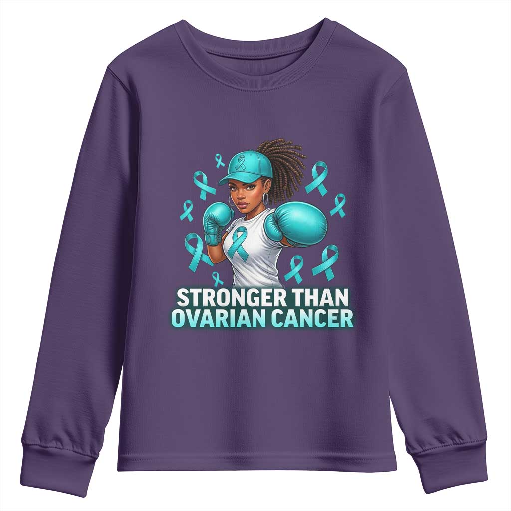 Black Women Fight Ovarian Cancer Awareness Youth Sweatshirt African American Teal Ribbon Support TS10 Purple Print Your Wear
