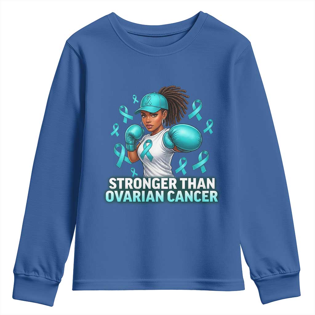 Black Women Fight Ovarian Cancer Awareness Youth Sweatshirt African American Teal Ribbon Support TS10 Royal Blue Print Your Wear