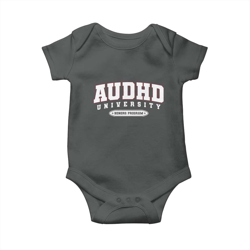 AUDHD Baby Onesie Neurodivergent ADHD Autism Awareness Neurotypical Gift TS10 Dark Heather Print Your Wear