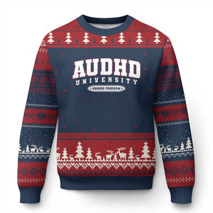 AUDHD Ugly Christmas Sweater Neurodivergent ADHD Autism Awareness Neurotypical Gift TS10 Navy Red Print Your Wear