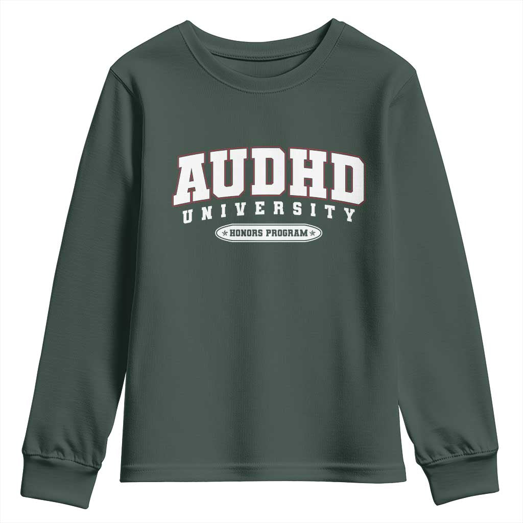 AUDHD Youth Sweatshirt Neurodivergent ADHD Autism Awareness Neurotypical Gift TS10 Dark Forest Green Print Your Wear