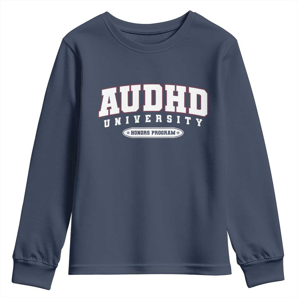 AUDHD Youth Sweatshirt Neurodivergent ADHD Autism Awareness Neurotypical Gift TS10 Navy Print Your Wear