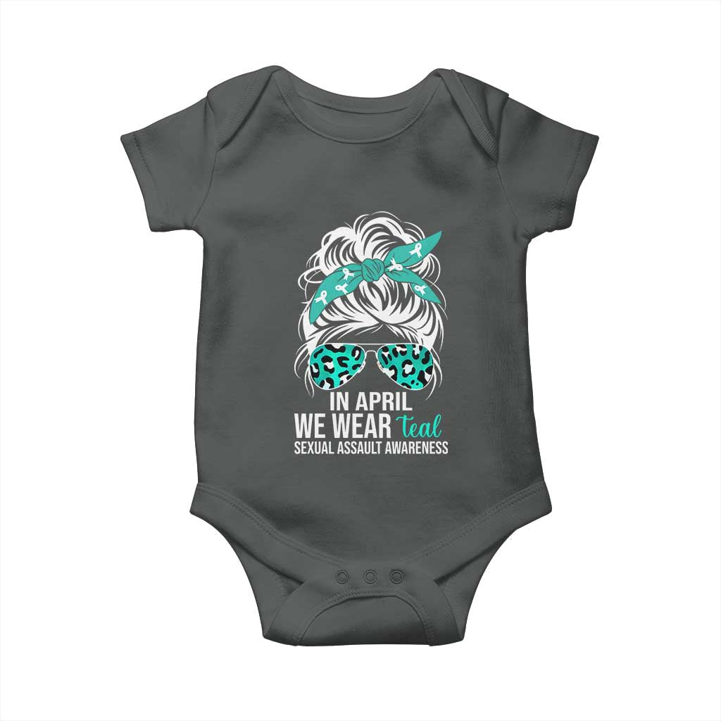 Sexual Assault Awareness Baby Onesie In April We Wear Teal Women TS10 Dark Heather Print Your Wear