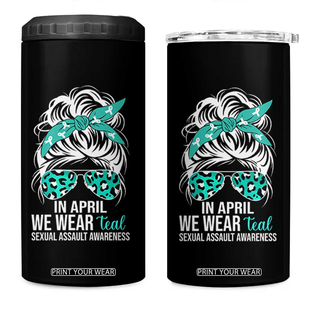 Sexual Assault Awareness 4 in 1 Can Cooler Tumbler In April We Wear Teal Women TS10 One Size: 16 oz Black Print Your Wear