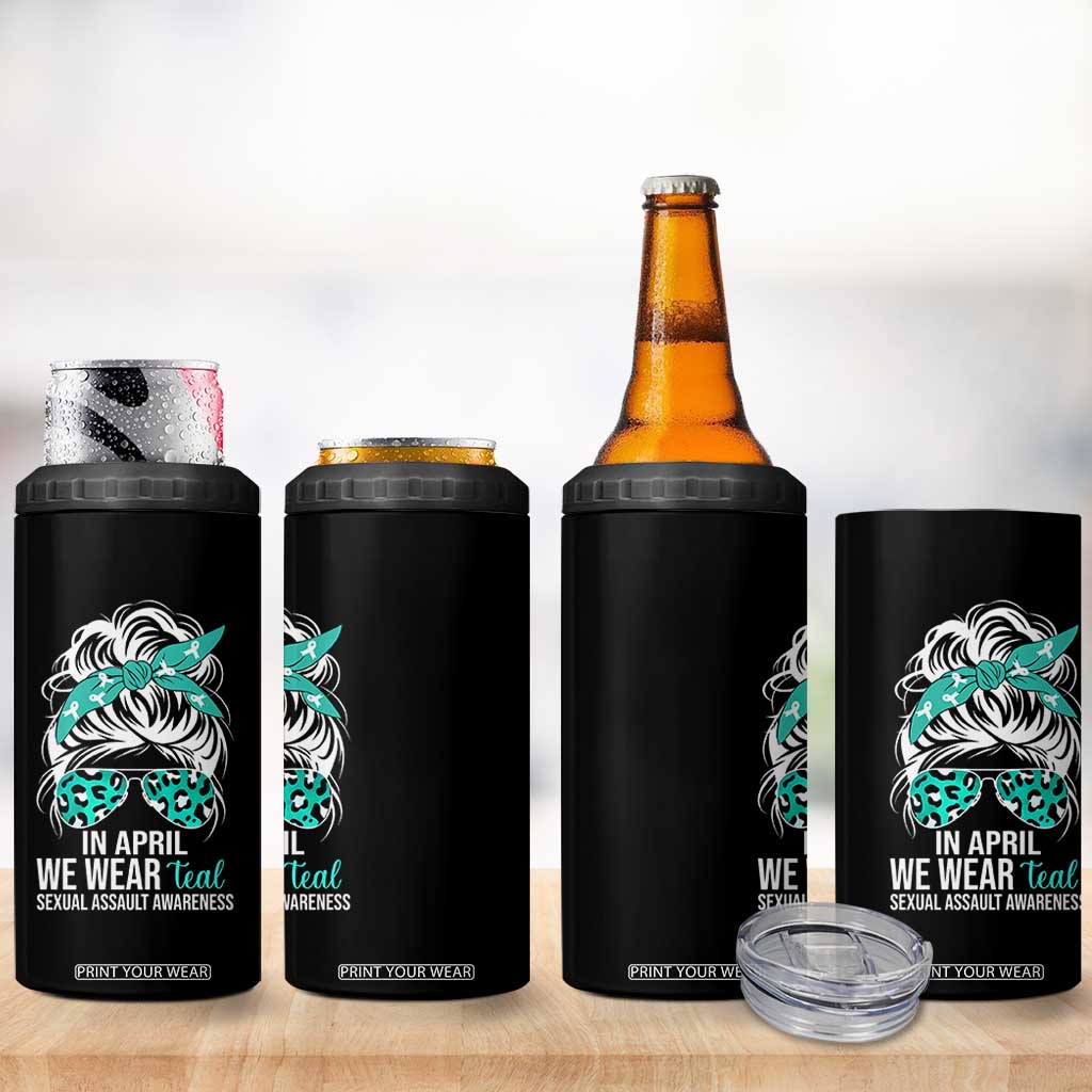 Sexual Assault Awareness 4 in 1 Can Cooler Tumbler In April We Wear Teal Women TS10 Print Your Wear
