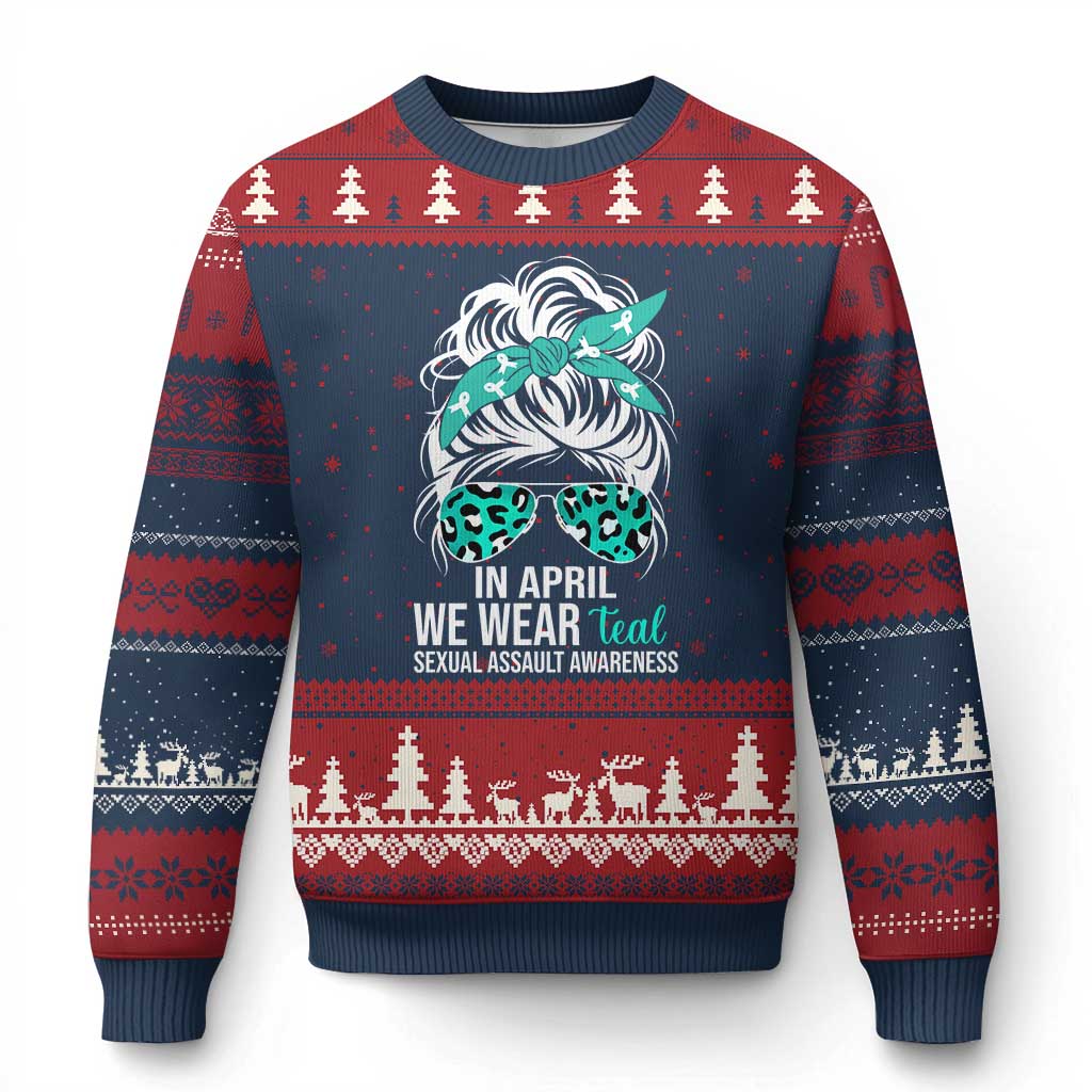 Sexual Assault Awareness Ugly Christmas Sweater In April We Wear Teal Women TS10 Navy Red Print Your Wear