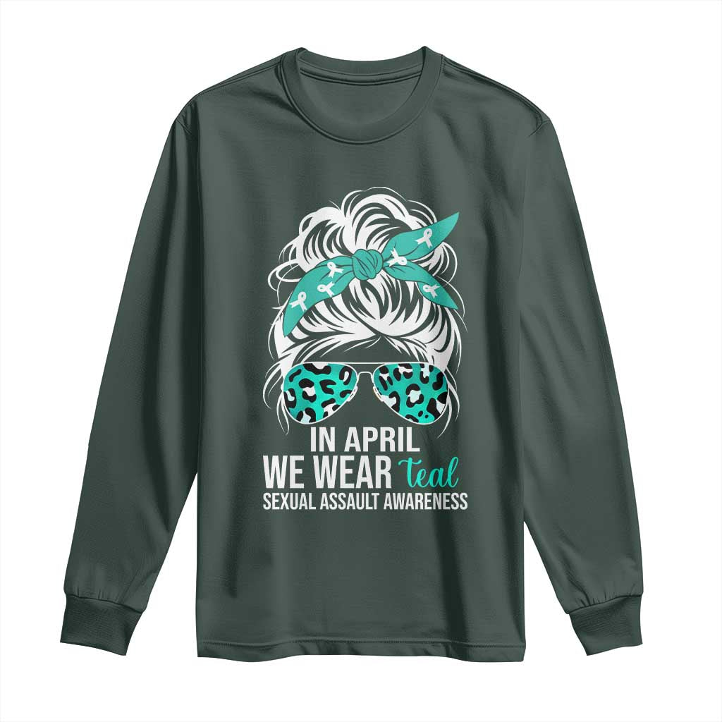 Sexual Assault Awareness Long Sleeve Shirt In April We Wear Teal Women TS10 Dark Forest Green Print Your Wear