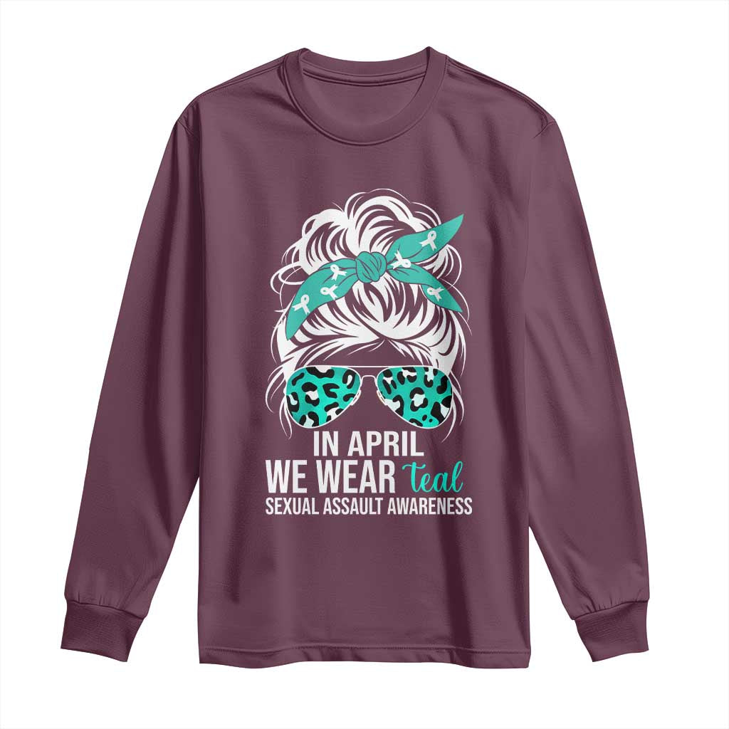 Sexual Assault Awareness Long Sleeve Shirt In April We Wear Teal Women TS10 Maroon Print Your Wear