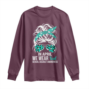 Sexual Assault Awareness Long Sleeve Shirt In April We Wear Teal Women TS10 Maroon Print Your Wear