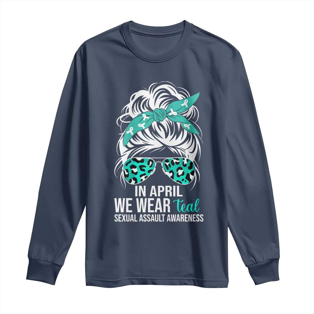 Sexual Assault Awareness Long Sleeve Shirt In April We Wear Teal Women TS10 Navy Print Your Wear
