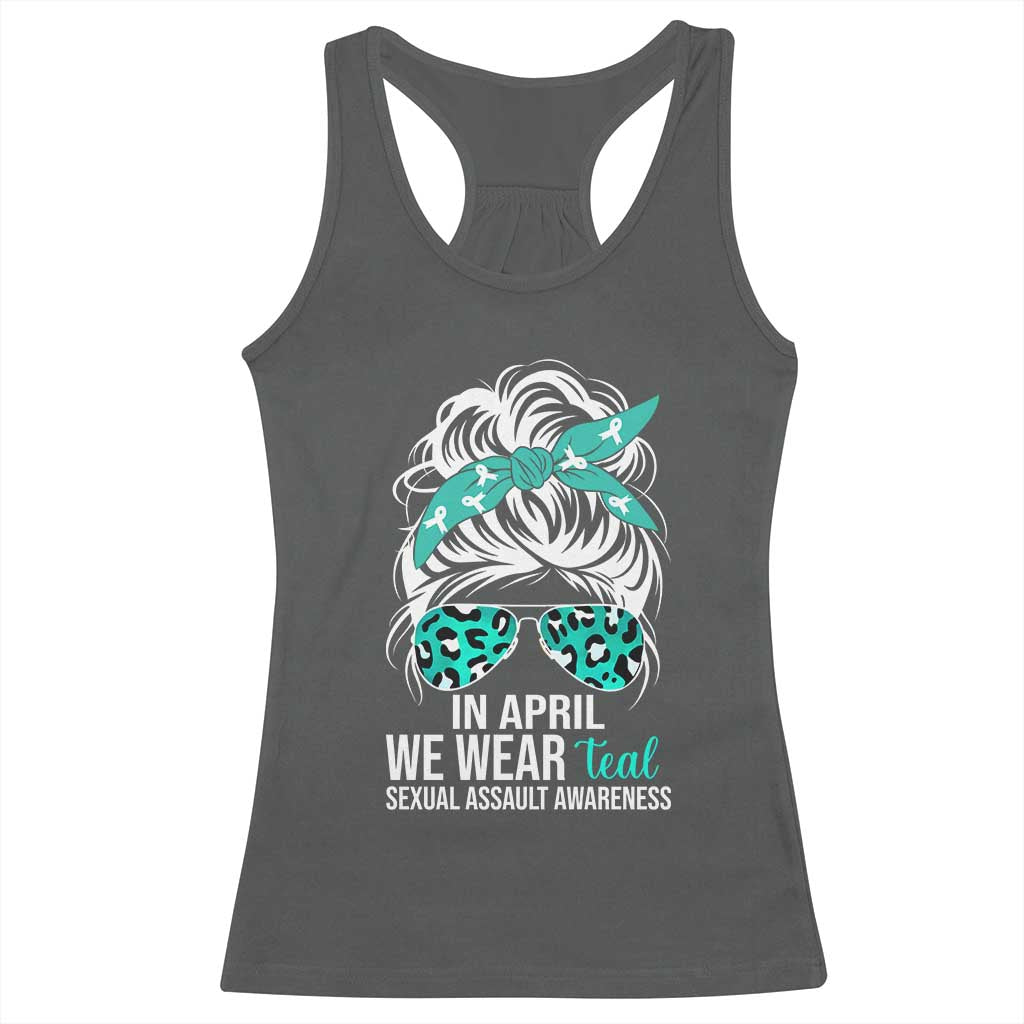 Sexual Assault Awareness Racerback Tank Top In April We Wear Teal Women TS10 Dark Heather Print Your Wear
