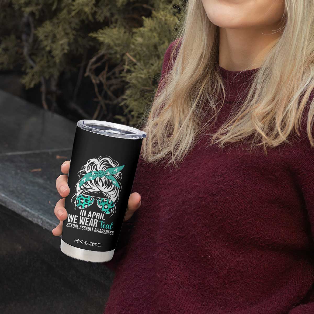 Sexual Assault Awareness Tumbler Cup In April We Wear Teal Women TS10 Print Your Wear