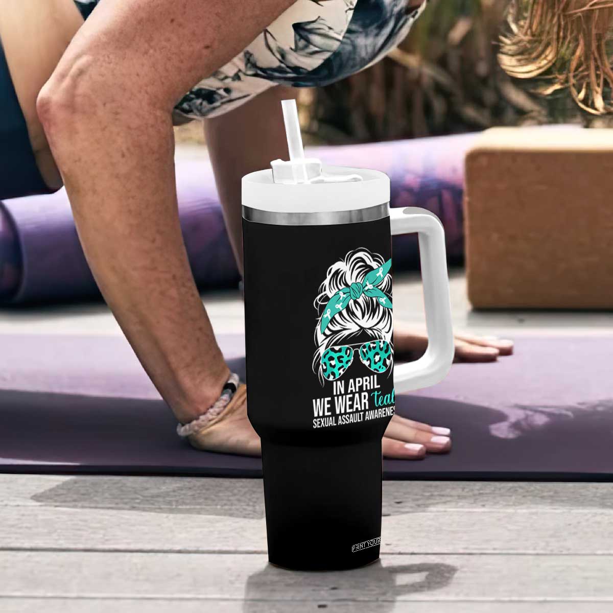Sexual Assault Awareness Tumbler With Handle In April We Wear Teal Women TS10 Print Your Wear