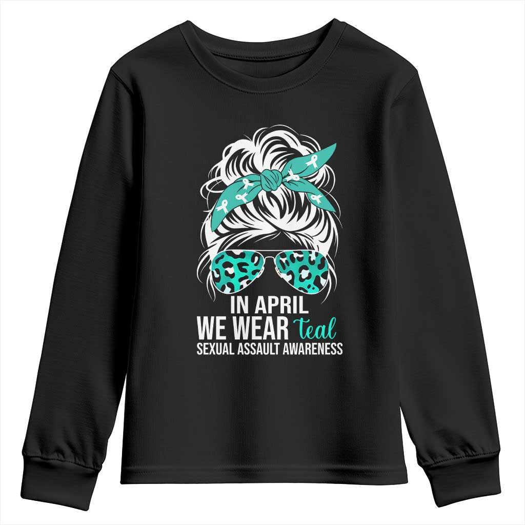 Sexual Assault Awareness Youth Sweatshirt In April We Wear Teal Women TS10 Black Print Your Wear