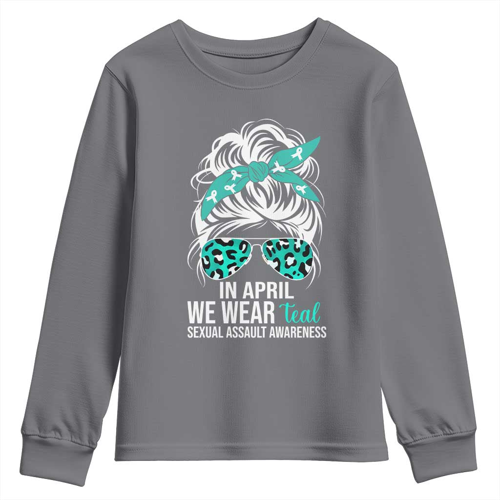 Sexual Assault Awareness Youth Sweatshirt In April We Wear Teal Women TS10 Charcoal Print Your Wear