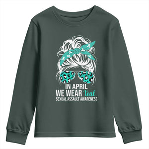 Sexual Assault Awareness Youth Sweatshirt In April We Wear Teal Women TS10 Dark Forest Green Print Your Wear