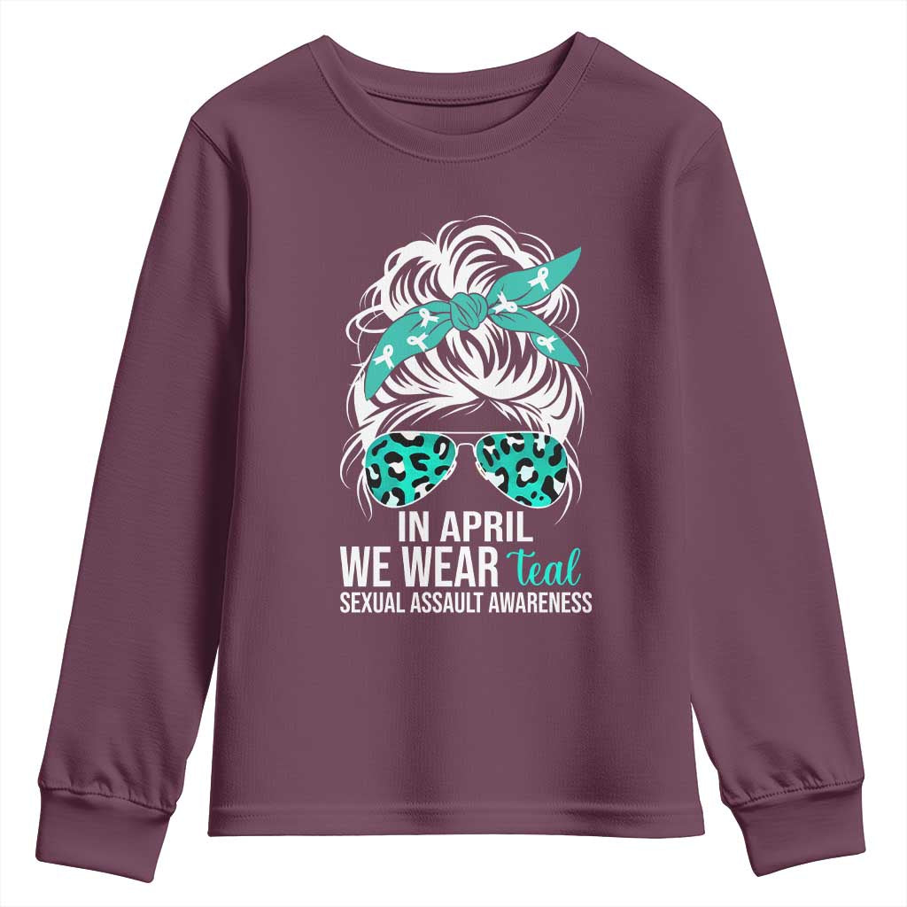 Sexual Assault Awareness Youth Sweatshirt In April We Wear Teal Women TS10 Maroon Print Your Wear