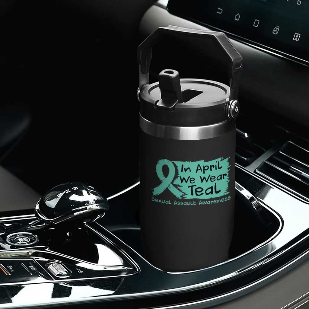 Sexual Assault Awareness Flip Straw Tumbler In April We Wear Teal TS10 Print Your Wear