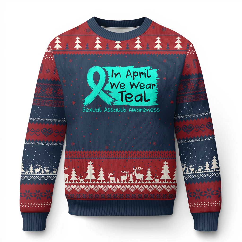 Sexual Assault Awareness Ugly Christmas Sweater In April We Wear Teal TS10 Navy Red Print Your Wear