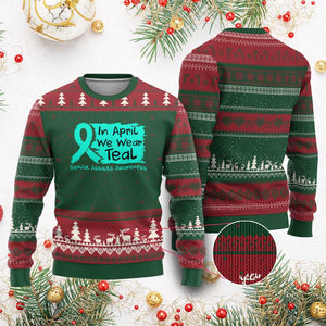 Sexual Assault Awareness Ugly Christmas Sweater In April We Wear Teal TS10 Red Green Print Your Wear