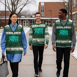 Sexual Assault Awareness V-Neck Knit Sweater Vest In April We Wear Teal TS10 Forest Green Beige Print Your Wear