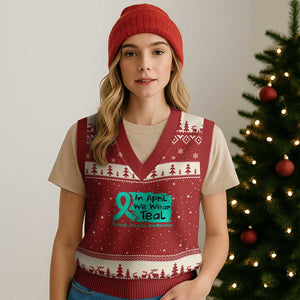 Sexual Assault Awareness V-Neck Knit Sweater Vest In April We Wear Teal TS10 Red Beige Print Your Wear