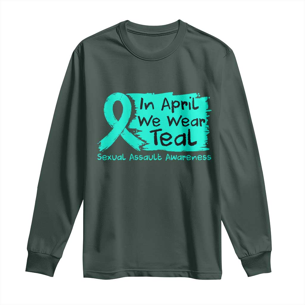 Sexual Assault Awareness Long Sleeve Shirt In April We Wear Teal TS10 Dark Forest Green Print Your Wear