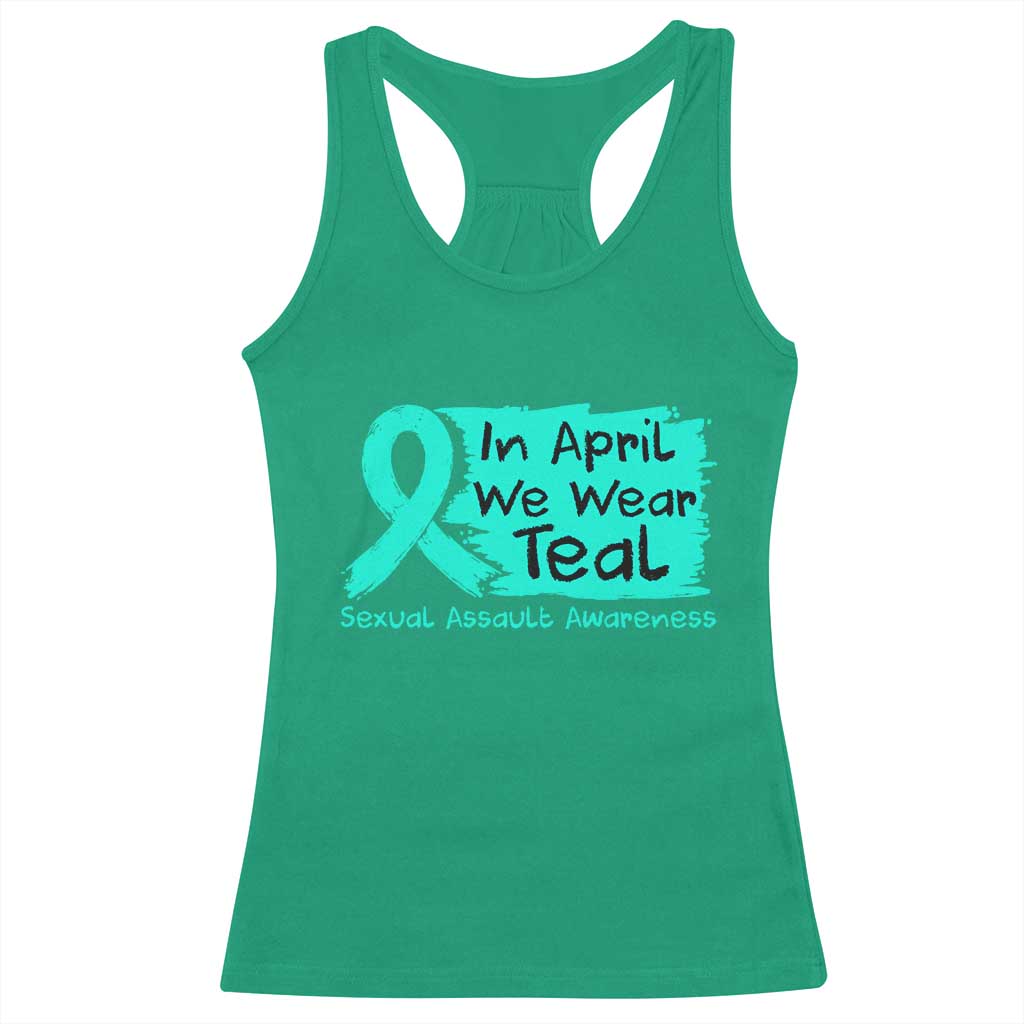Sexual Assault Awareness Racerback Tank Top In April We Wear Teal TS10 Irish Green Print Your Wear
