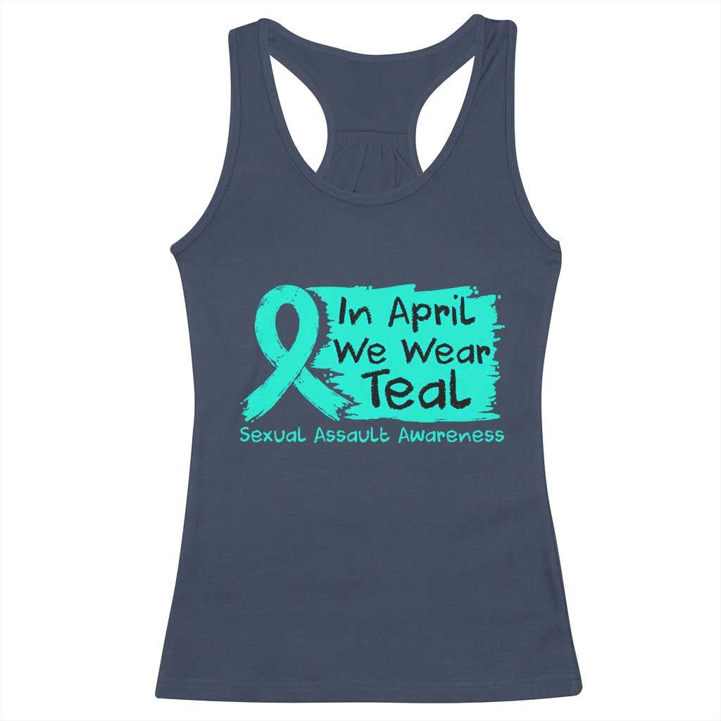 Sexual Assault Awareness Racerback Tank Top In April We Wear Teal TS10 Navy Print Your Wear