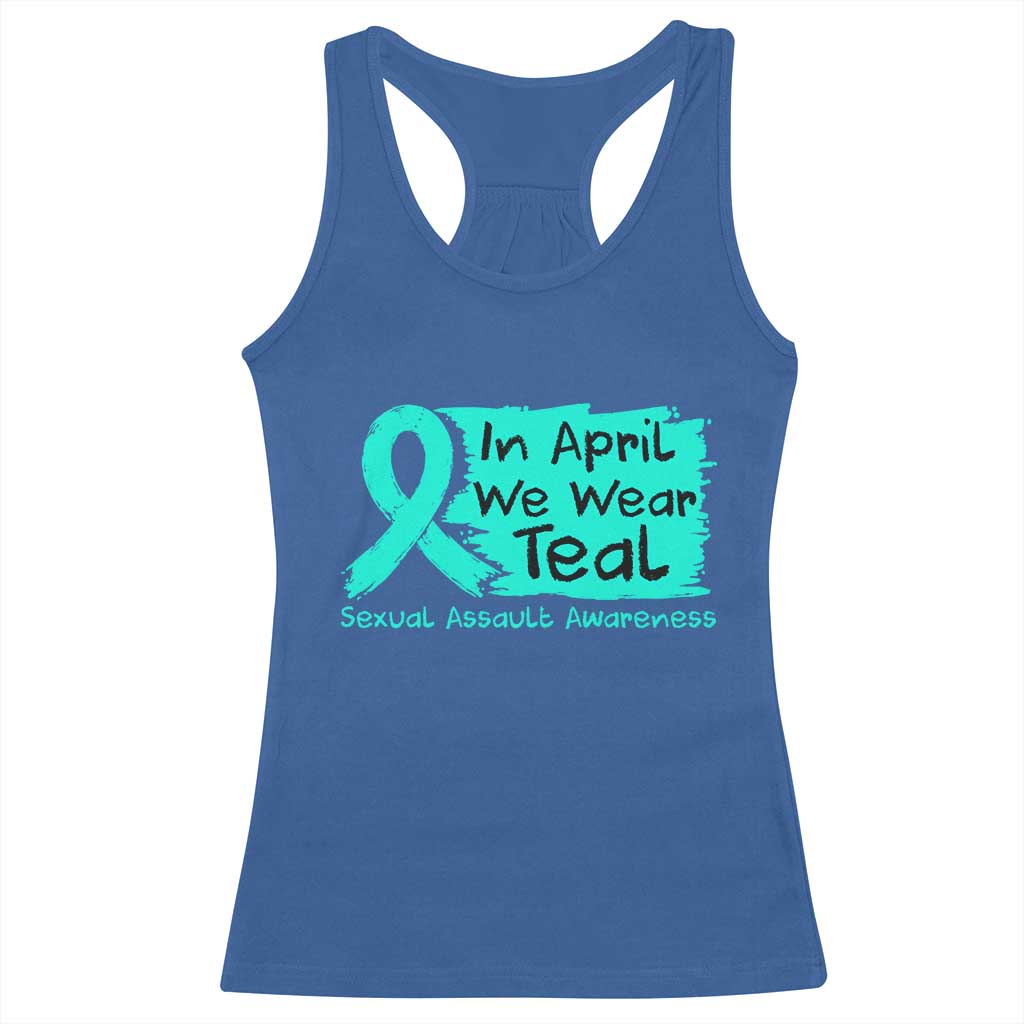 Sexual Assault Awareness Racerback Tank Top In April We Wear Teal TS10 Royal Blue Print Your Wear