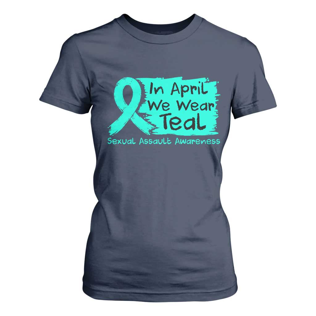 Sexual Assault Awareness T Shirt For Women In April We Wear Teal TS10 Navy Print Your Wear