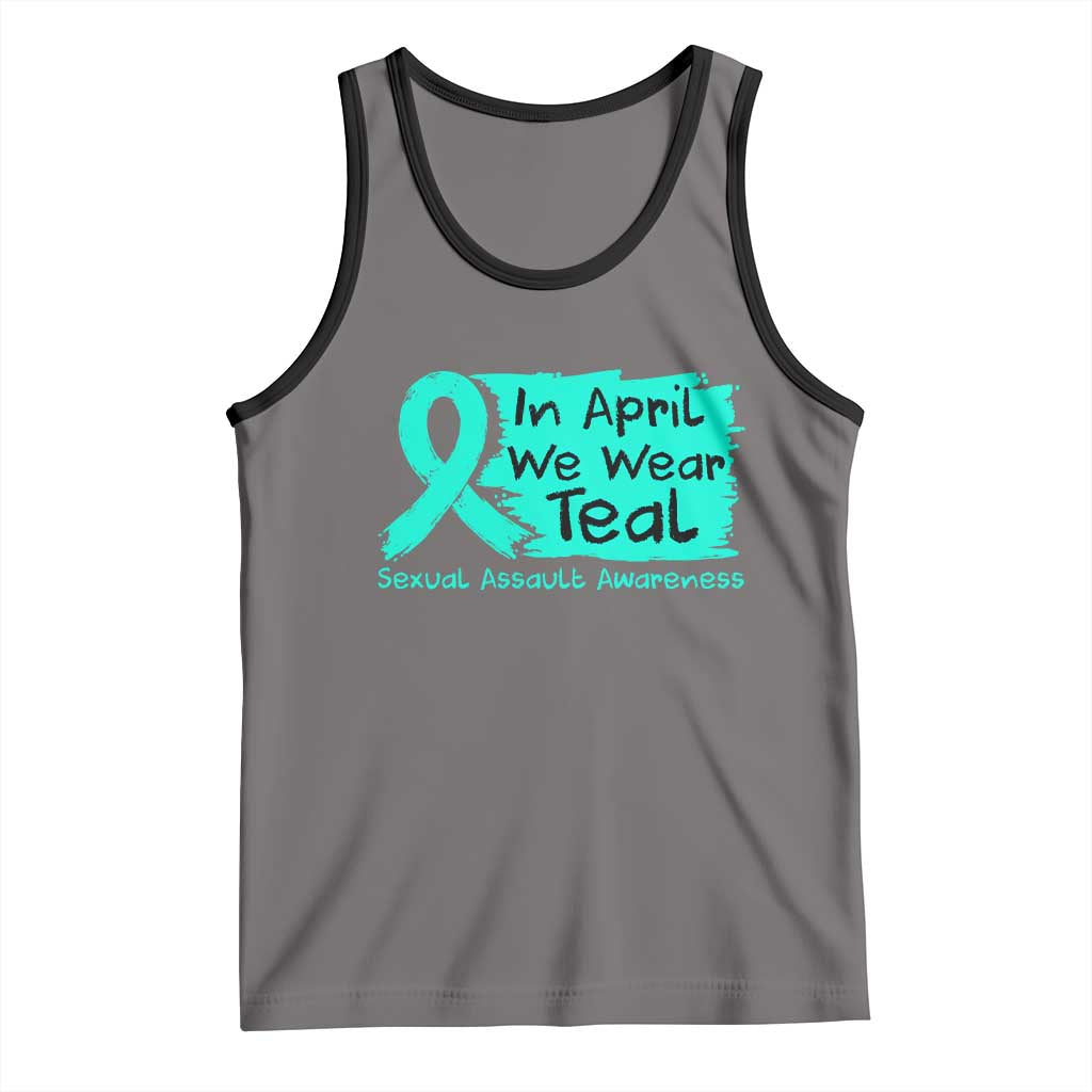 Sexual Assault Awareness Tank Top In April We Wear Teal TS10 Deep Heather Black Print Your Wear