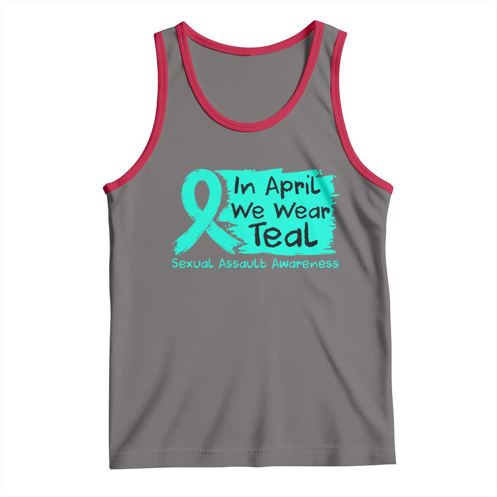 Sexual Assault Awareness Tank Top In April We Wear Teal TS10 Deep Heather Red Print Your Wear