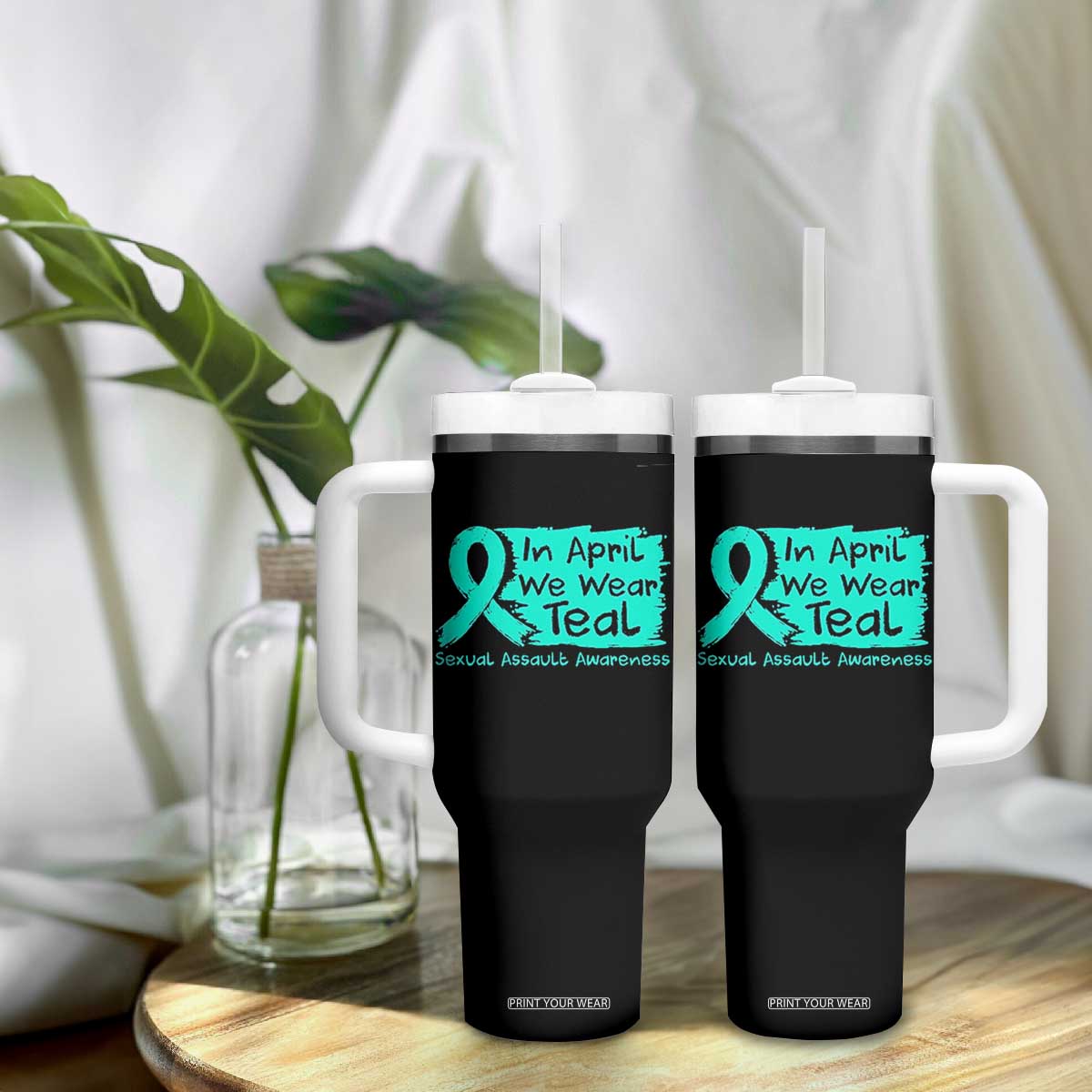 Sexual Assault Awareness Tumbler With Handle In April We Wear Teal TS10 Print Your Wear