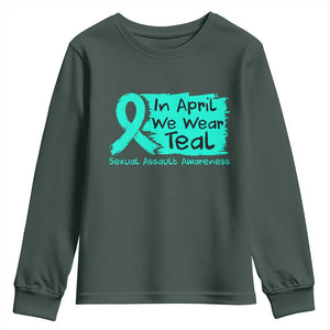 Sexual Assault Awareness Youth Sweatshirt In April We Wear Teal TS10 Dark Forest Green Print Your Wear